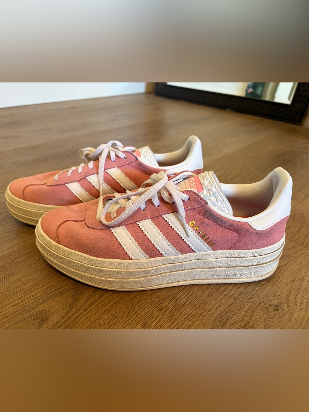 Pink Suede Platform Adidas Gazelles